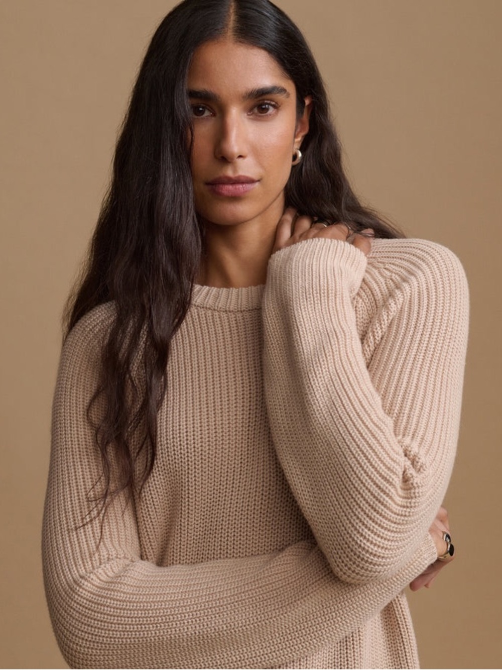 Jenni kayne Cotton Fisherman Sweater light blush pink XS